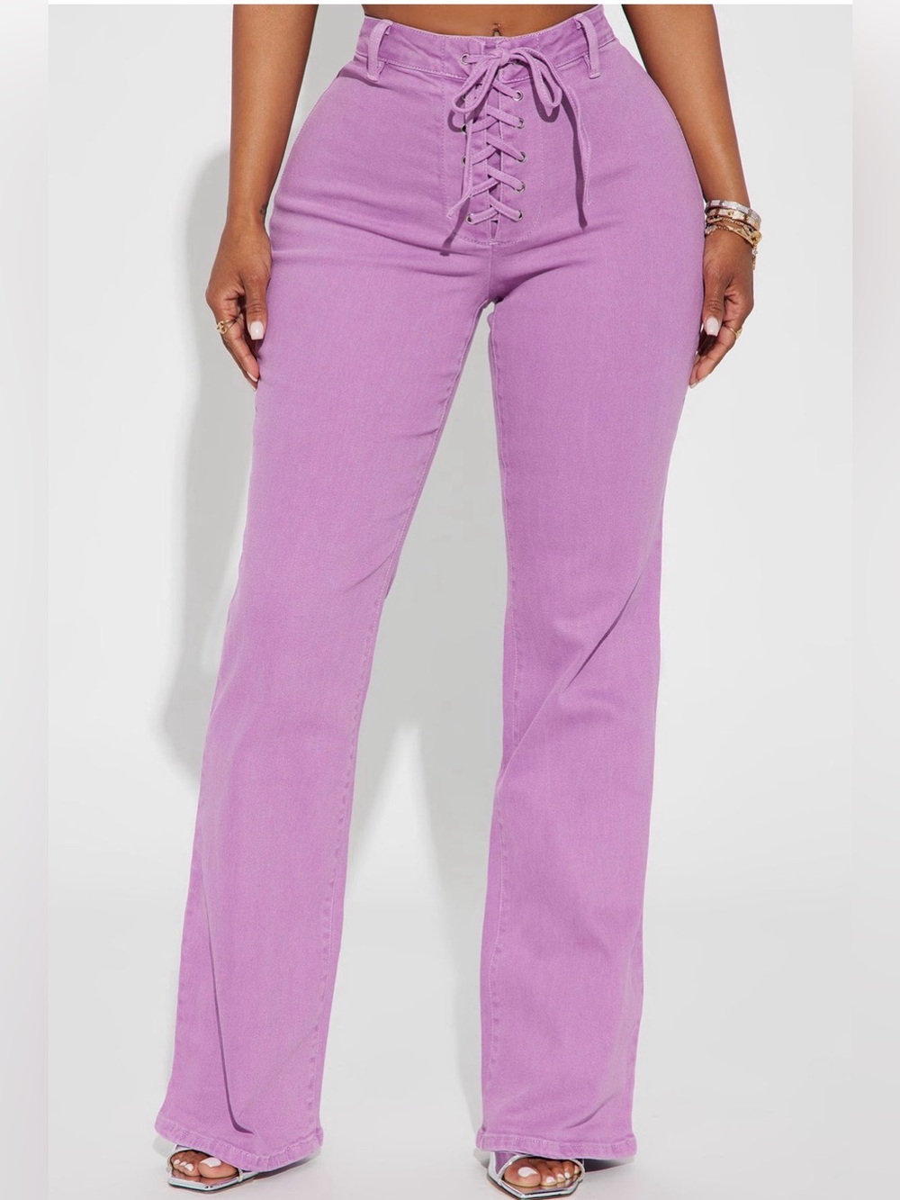 Fashion Nova Lavender Lace Up High Waist Boot Cut Jeans Purple Denim Y2K - Picture 1 of 6